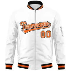 White Orange-Black Varsity Full-Zip Letterman Bomber Jacket 3