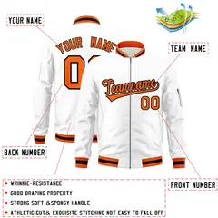 White Orange-Black Varsity Full-Zip Letterman Bomber Jacket 2