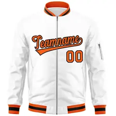 White Orange-Black Varsity Full-Zip Letterman Bomber Jacket 3