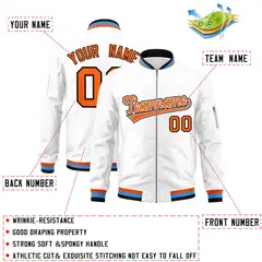 White Orange-Black Varsity Full-Zip Letterman Bomber Jacket 2