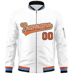 White Orange-Black Varsity Full-Zip Letterman Bomber Jacket 3