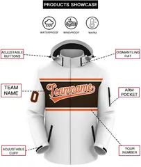 White Orange-Brown Color Block Hooded Waterproof Outdoor Jacket 2