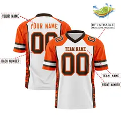 White Orange-Brown Raglan Side Pattern Football Jersey 2
