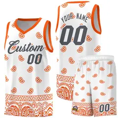 White Orange Cashew Pattern Basketball Jersey 1
