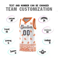 White Orange Cashew Pattern Basketball Jersey 11