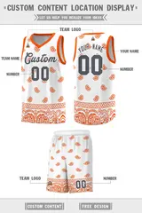 White Orange Cashew Pattern Basketball Jersey 12