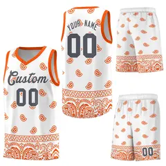 White Orange Cashew Pattern Basketball Jersey 13
