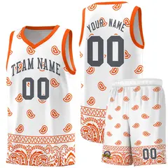 White Orange Cashew Pattern Basketball Jersey 15