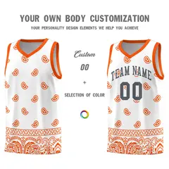 White Orange Cashew Pattern Basketball Jersey 17