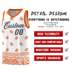White Orange Cashew Pattern Basketball Jersey 2
