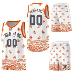 White Orange Cashew Pattern Basketball Jersey 20