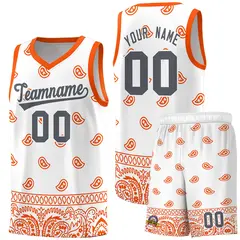 White Orange Cashew Pattern Basketball Jersey 22