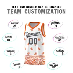 White Orange Cashew Pattern Basketball Jersey 25