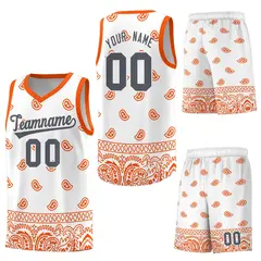 White Orange Cashew Pattern Basketball Jersey 27