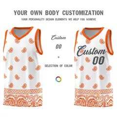 White Orange Cashew Pattern Basketball Jersey 3