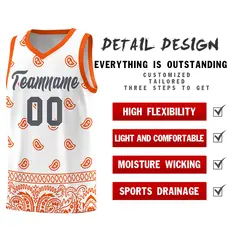 White Orange Cashew Pattern Basketball Jersey 30