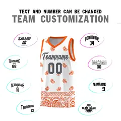 White Orange Cashew Pattern Basketball Jersey 32