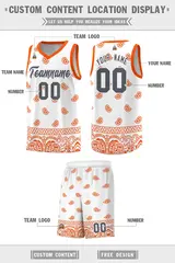 White Orange Cashew Pattern Basketball Jersey 33
