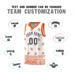 White Orange Cashew Pattern Basketball Jersey 39