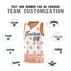 White Orange Cashew Pattern Basketball Jersey 4