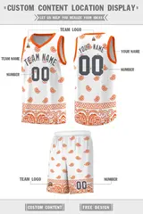 White Orange Cashew Pattern Basketball Jersey 40