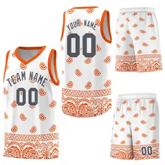 White Orange Cashew Pattern Basketball Jersey 41