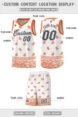 White Orange Cashew Pattern Basketball Jersey 5