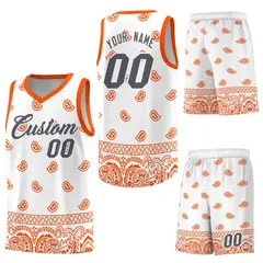White Orange Cashew Pattern Basketball Jersey 6