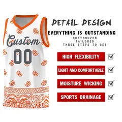 White Orange Cashew Pattern Basketball Jersey 9