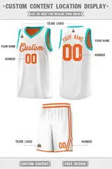 White Orange Chest Slash Pattern Basketball Jersey 2