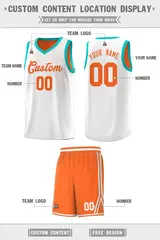 White Orange Chest Slash Pattern Basketball Jersey 2
