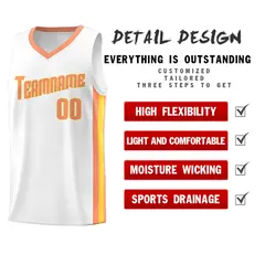 White Orange Classic Breathable Basketball Jersey 4