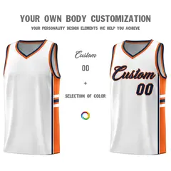 White Orange Classic Color Block Varsity Basketball Jersey 3
