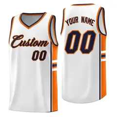 White Orange Classic Color Block Varsity Basketball Jersey 1