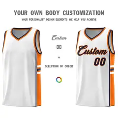 White Orange Classic Color Block Varsity Basketball Jersey 3