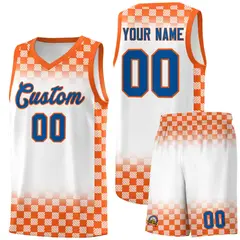 White Orange Classic Plaid Basketball Uniform Jersey