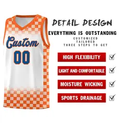 White Orange Classic Plaid Basketball Uniform Jersey 2