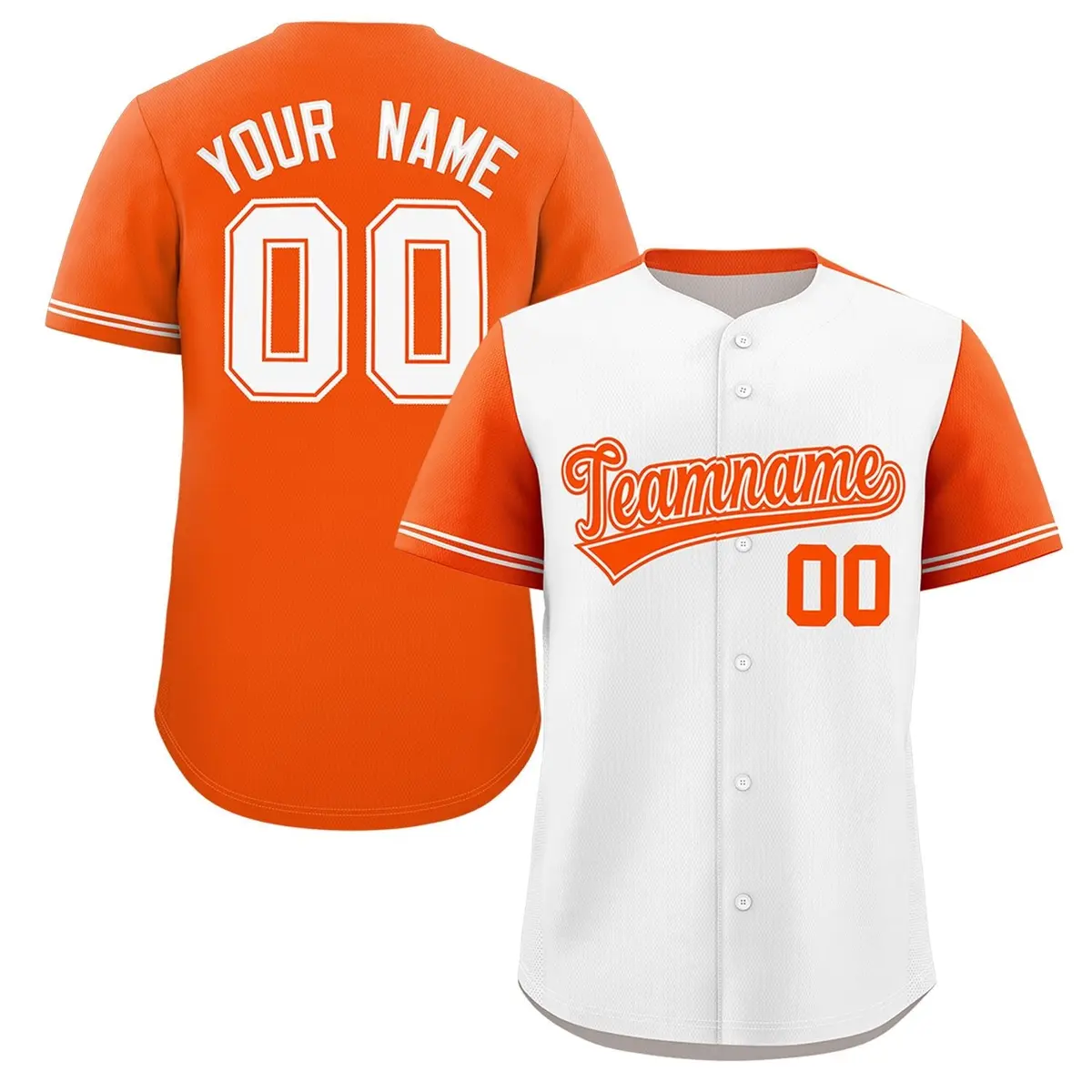 White Orange Color Block Raglan Sleeves Baseball Jersey