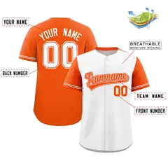 White Orange Color Block Raglan Sleeves Baseball Jersey 2