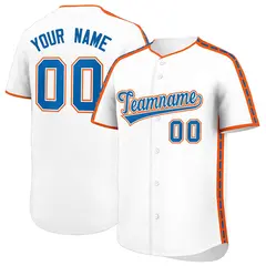 White Orange Color Block Side Dotted Line Baseball Jersey