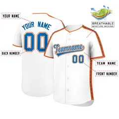 White Orange Color Block Side Dotted Line Baseball Jersey 2