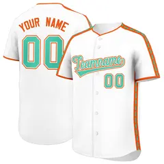 White Orange Color Block Side Dotted Line Baseball Jersey