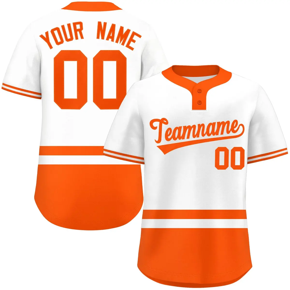 White Orange Color Block Two-Button Softball Jersey