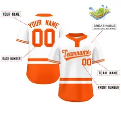 White Orange Color Block Two-Button Softball Jersey 2