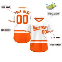 White Orange Color Block V-Neck Pullover Baseball Jersey 2