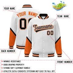 White Orange Color Block Varsity Letterman Baseball Jacket 2