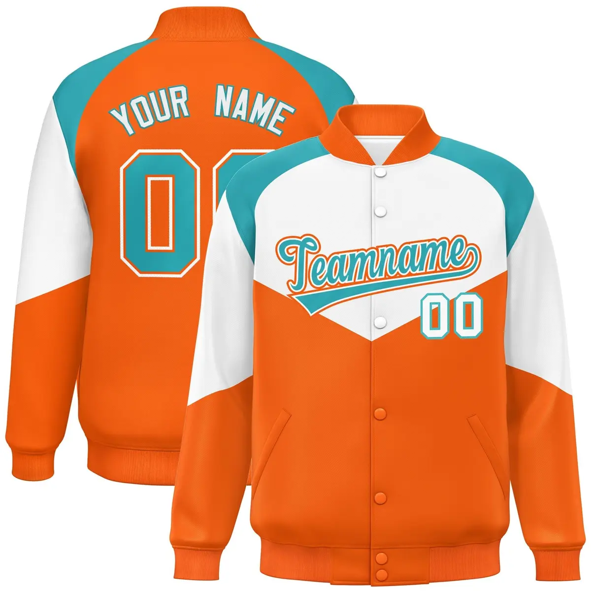 White Orange Color Block Varsity Letterman Jacket