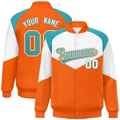White Orange Color Block Varsity Letterman Jacket