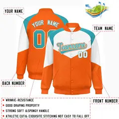 White Orange Color Block Varsity Letterman Jacket 2