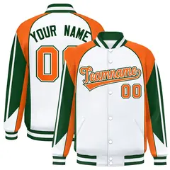 White Orange Color Block Varsity Raglan Letterman Jacket